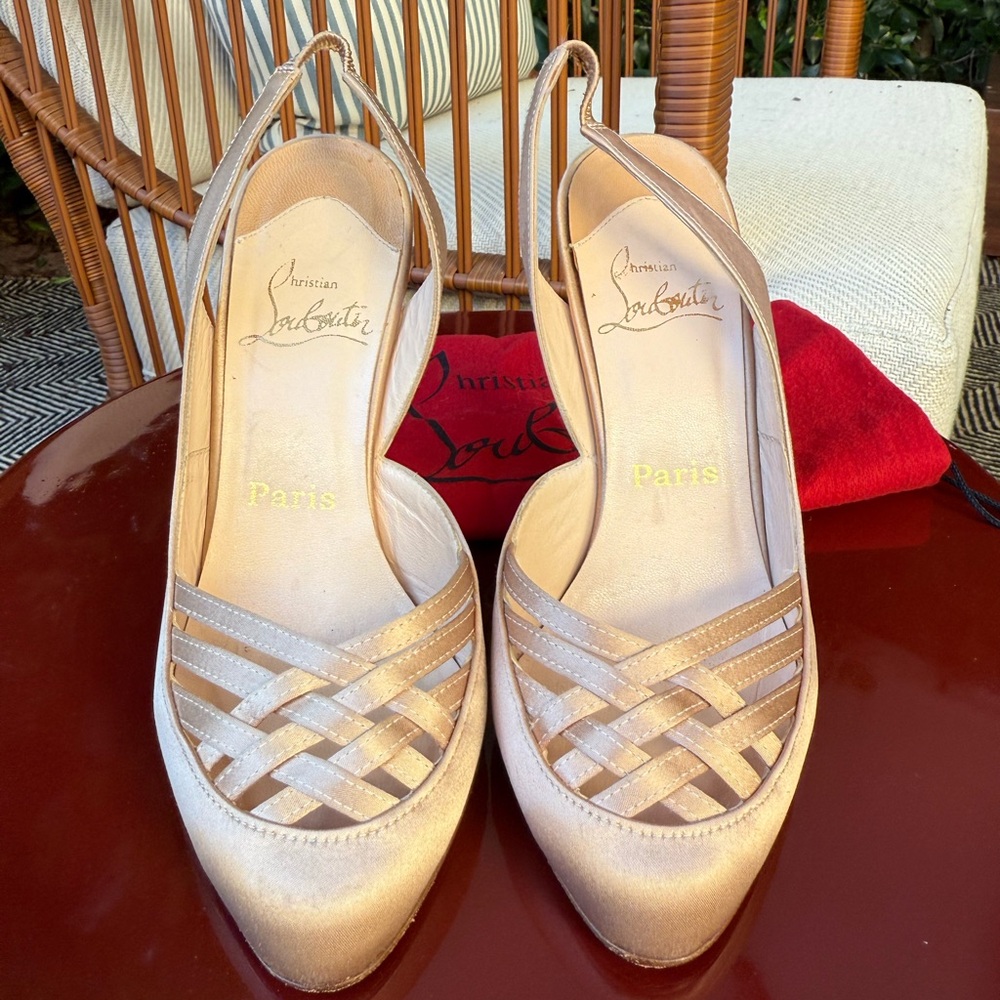 Christian Louboutin Nude Slingback Heels - Picture 2 of 7